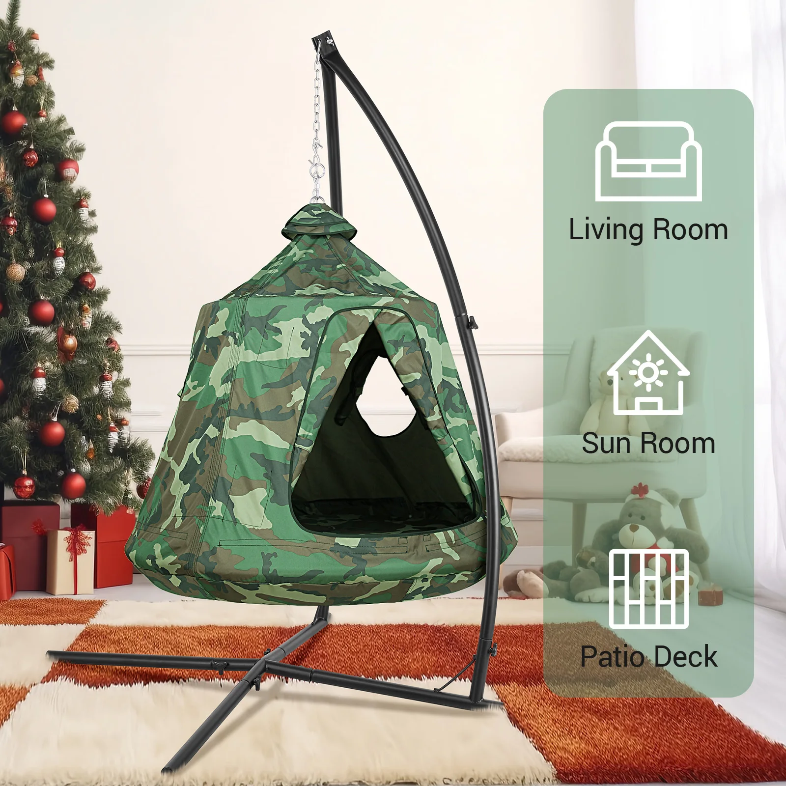 Heavy duty X-frame hammock chair stand providing sturdy support for covered porch hammock chairs