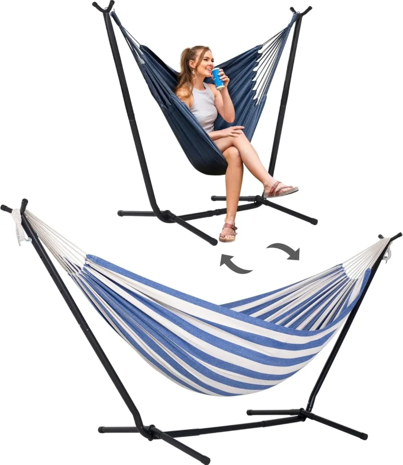 Double Convertible Hammock with Steel Stand - 475 lbs Capacity for Backyard & Camping - Image 2