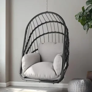 Wicker Hanging Egg Chair with Cushions - 350 lbs Capacity for Indoor & Outdoor Use
