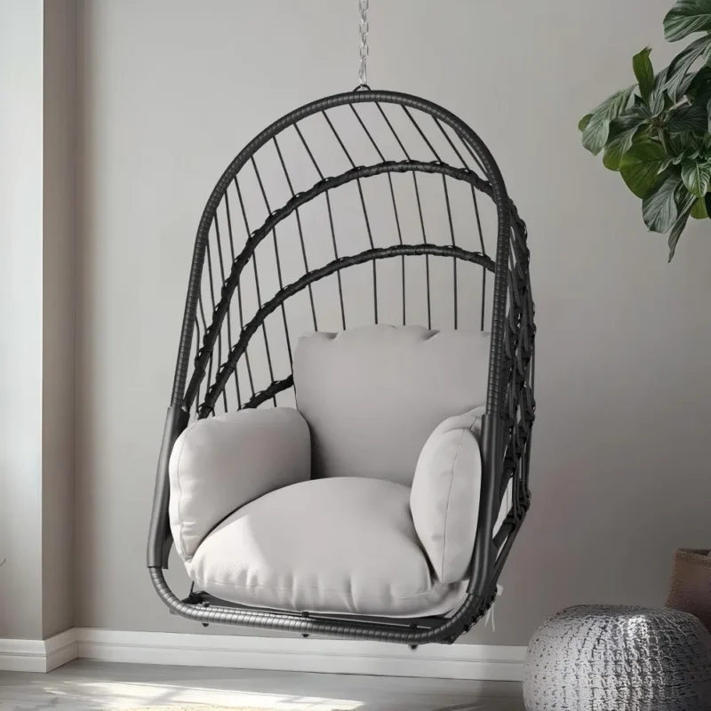 Wicker Hanging Egg Chair with Cushions - 350 lbs Capacity for Indoor & Outdoor Use