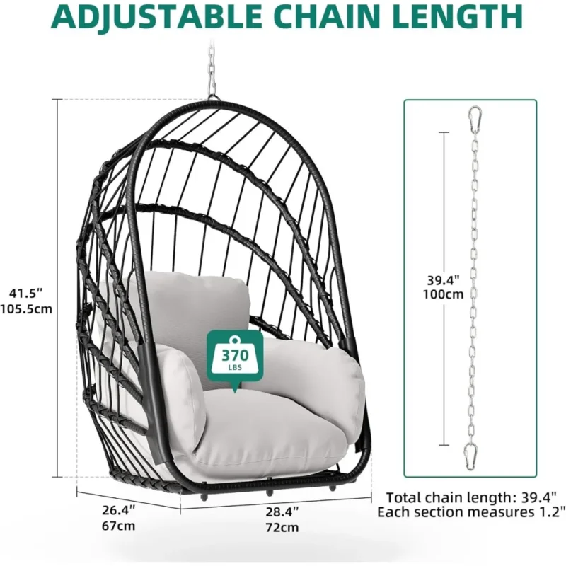 Wicker Hanging Egg Chair with Cushions - 350 lbs Capacity for Indoor & Outdoor Use - Image 4