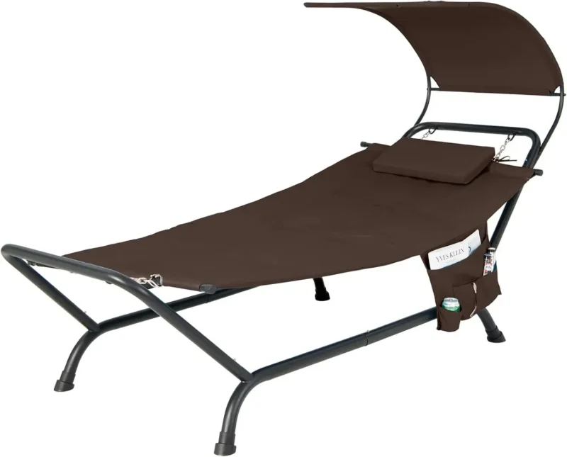 Deluxe Hanging Chaise Lounge Chair with Canopy and Stand - 265 lbs Capacity for Patio & Yard - Image 7