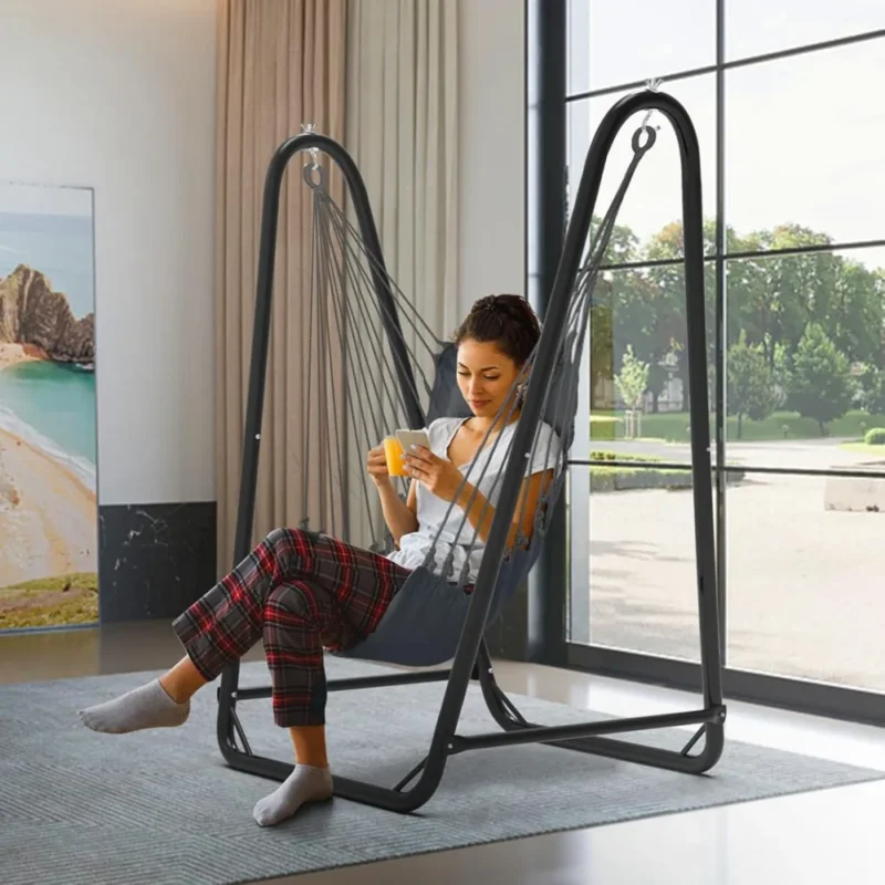 U-Shaped Hammock Chair with Metal Stand - 350 lbs Capacity for Indoor & Outdoor Relaxation - Image 4