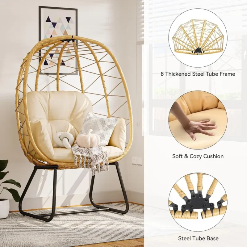 Hanging Egg Chair with Cushion and Stand - 330 lbs Capacity for Indoor & Outdoor - Image 6