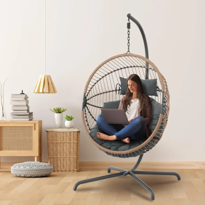 Hanging Egg Chair with Steel Frame Stand - 350 lbs Capacity for Patio & Garden - Image 6