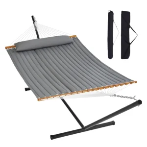 Double 480lb Hammock with 12ft Steel Stand & Pillow - Heavy-Duty for Patio & Yard
