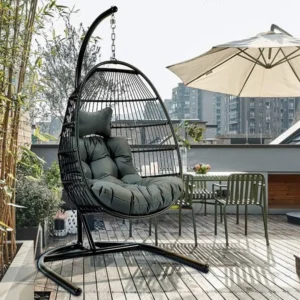 Foldable Egg Chair Hammock with Stand - 330 lbs Capacity for Patio & Garden