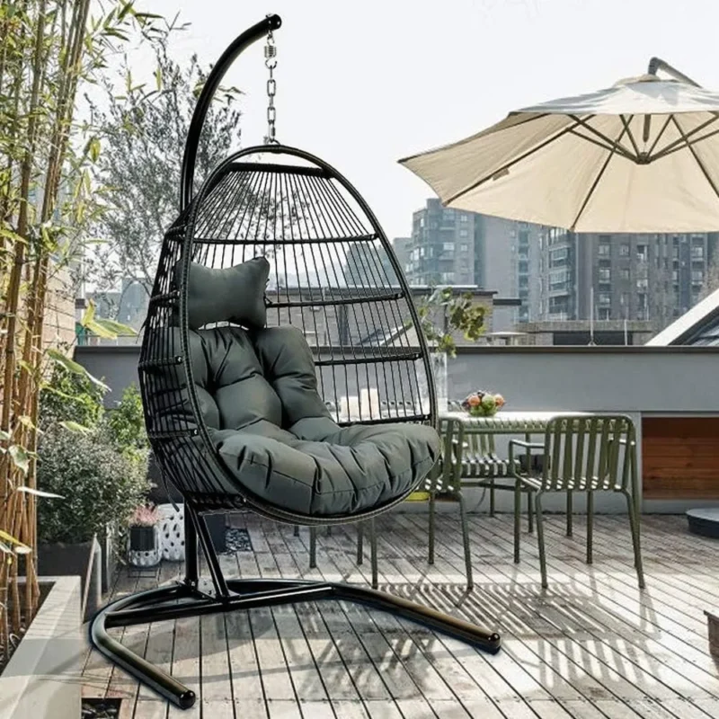 Foldable Egg Chair Hammock with Stand - 330 lbs Capacity for Patio & Garden