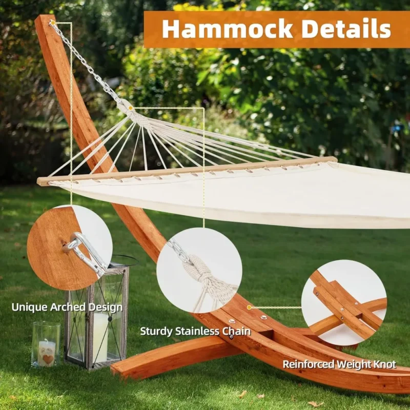 14-Foot Double Wooden Hammock with Stand - 550 lbs Capacity for Backyard Relaxation - Image 3
