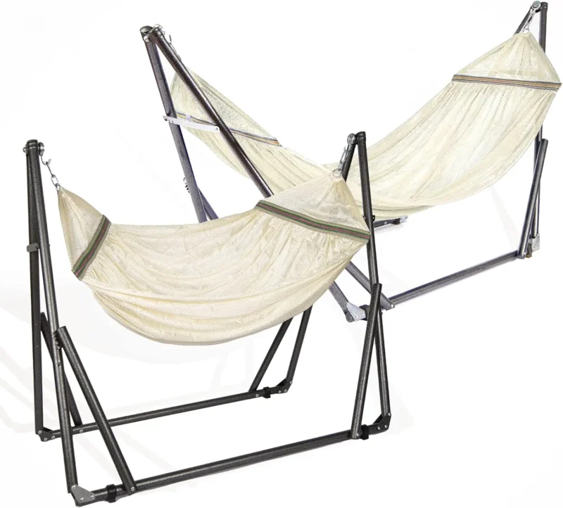 2-in-1 Polyester Hammock with Steel Stand - 450 lbs Capacity for Indoor & Outdoor Relaxation - Image 8