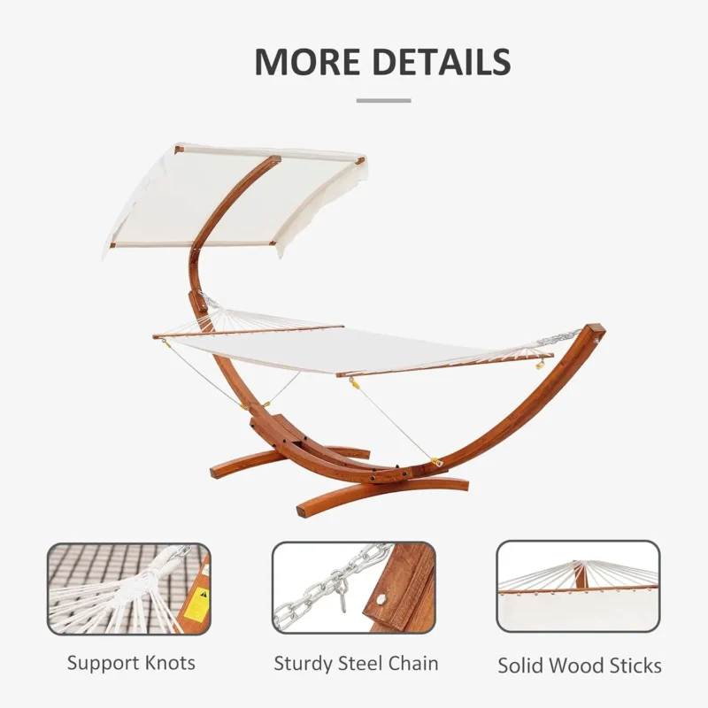 13FT Wooden Arc Hammock with Canopy - 396 lbs Capacity for Patio & Backyard - Image 6