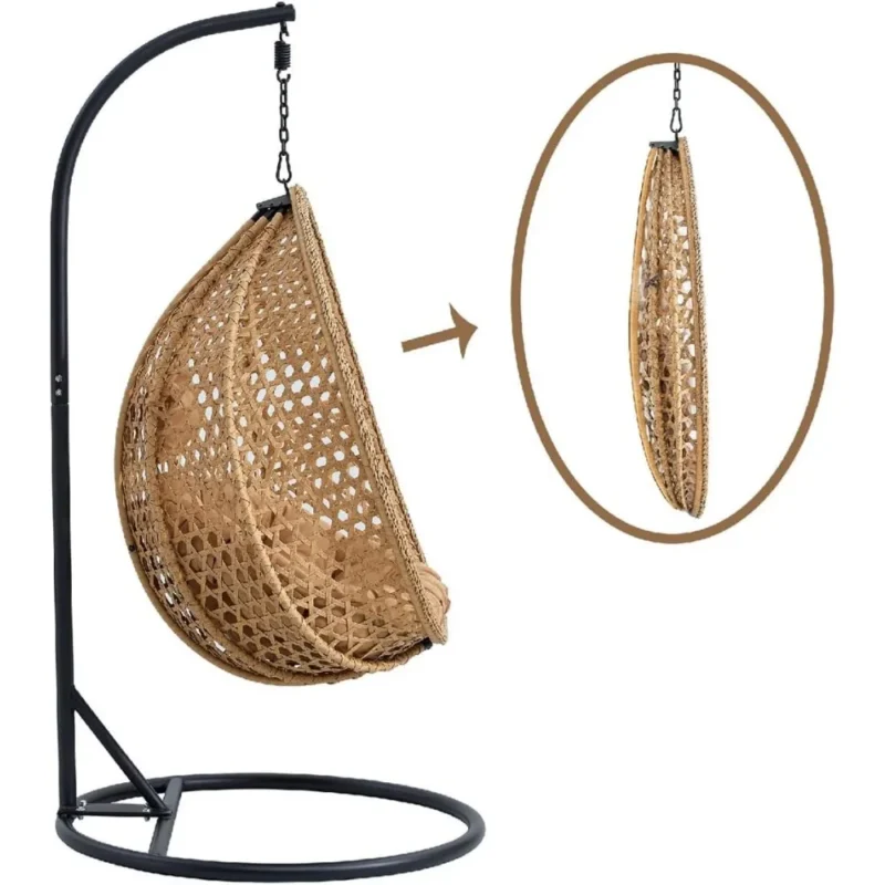 Outdoor Rattan Hanging Egg Chair with Metal Stand - 65 lbs Capacity for Garden & Patio - Image 4