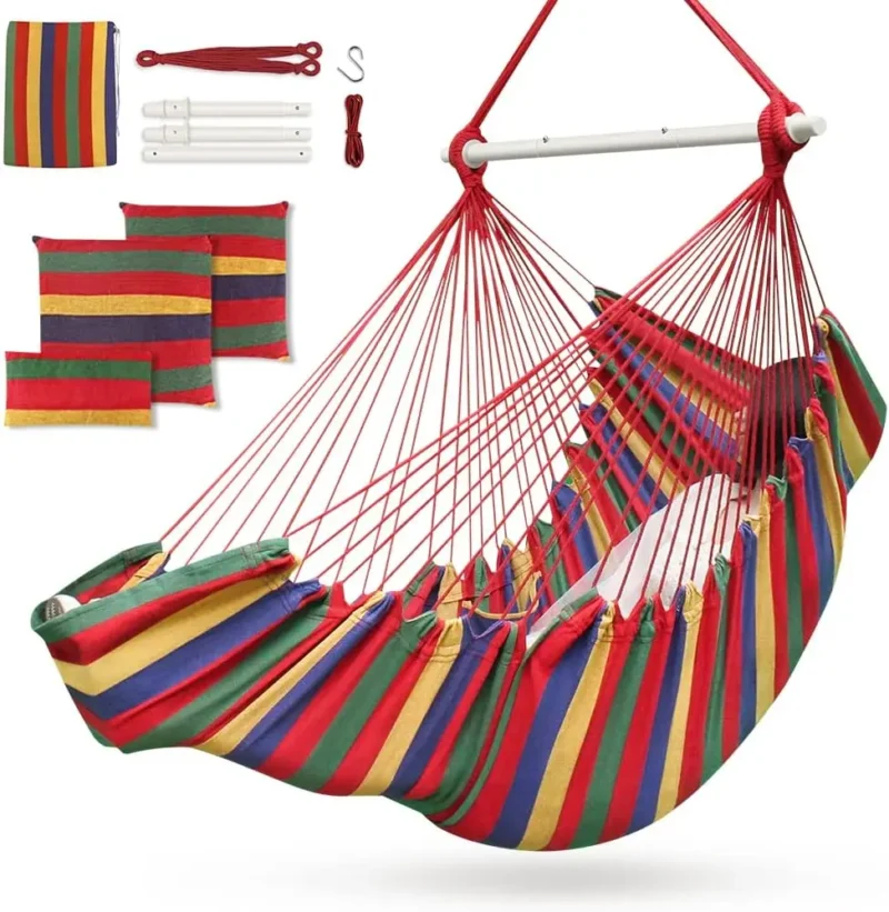 Hanging Hammock Chair with 3 Cushions & Footrest - 440 lbs Capacity for Indoor & Outdoor - Image 12