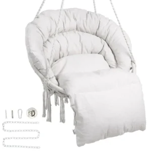Macrame Hanging Chair with Cushioned Seat - 265 lbs Capacity for Indoor & Outdoor Use