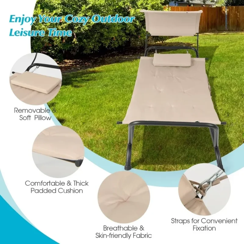 Deluxe Hanging Chaise Lounge Chair with Canopy and Stand - 265 lbs Capacity for Patio & Yard - Image 5