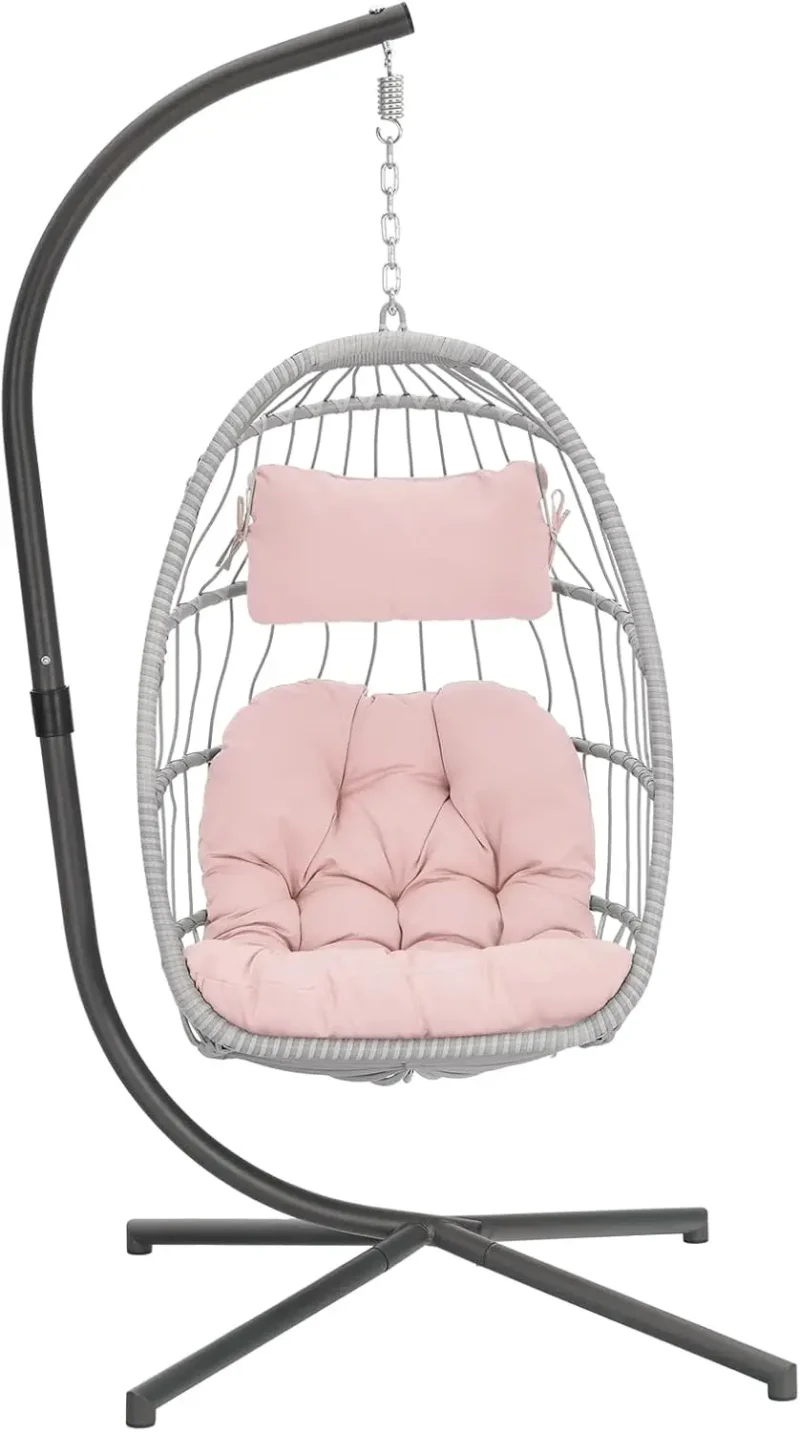 Hanging Egg Chair with Wicker Basket - 350 lbs Capacity for Indoor & Outdoor Use - Image 10