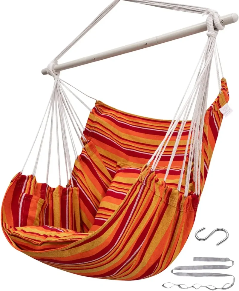 Deluxe Hanging Hammock Chair with Steel Bar - 500 lbs Capacity for Indoor & Outdoor - Image 12