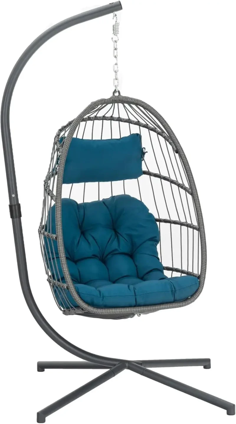 Hanging Egg Chair with Wicker Basket - 350 lbs Capacity for Indoor & Outdoor Use - Image 7