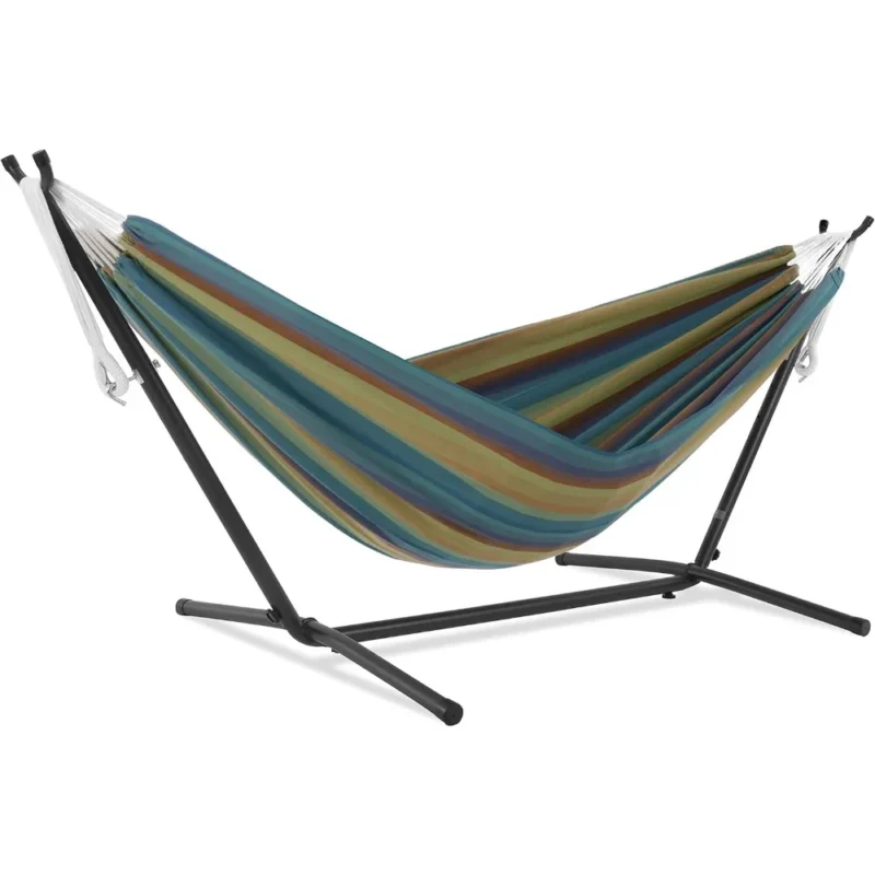 Double Sunbrella Fabric Hammock with Space-Saving Steel Stand - 450 lbs Capacity for Patio & Backyard