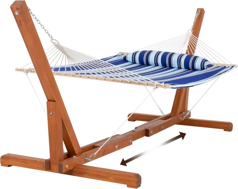 Double Wood & Textilene Hammock with Steel Stand - 475 lbs Capacity for Backyard & Patio - Image 15