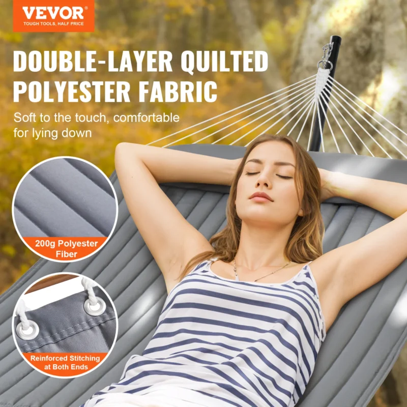 Double 480lb Hammock with 12ft Steel Stand & Pillow - Heavy-Duty for Patio & Yard - Image 2