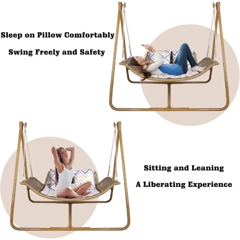 Indoor Outdoor Hammock Swing Chair with Wood-Tone Stand - 570 lbs Capacity for Patio & Living Room - Image 4