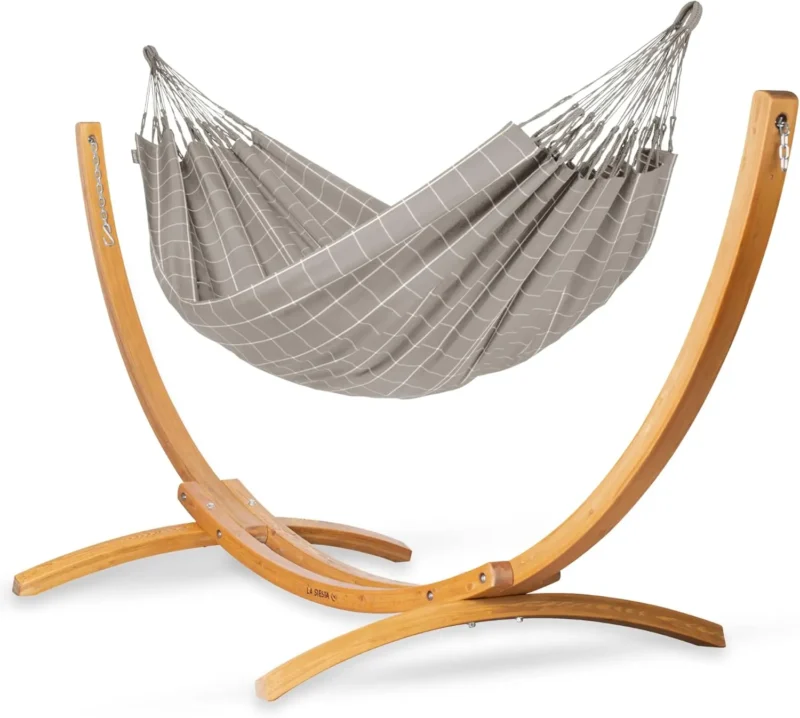 Double Olefin Hammock with Larch Wood Stand - 350 lbs Capacity for Backyard Relaxation - Image 11
