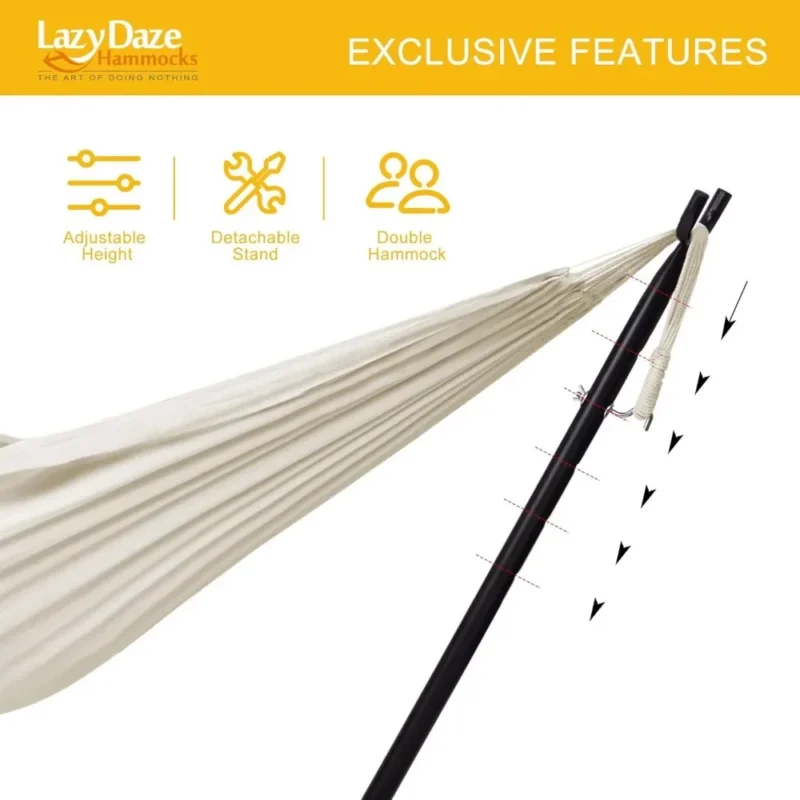 Double Cotton Hammock with Steel Stand - 450 lbs Capacity for Patio & Backyard - Image 5