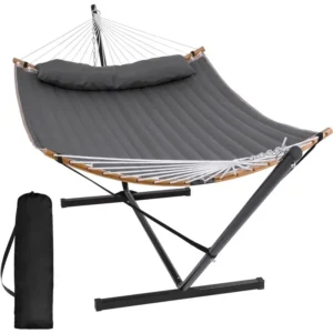 Double Fabric Hammock with Curved Spreader Bar - 450 lbs Capacity for Backyard & Patio