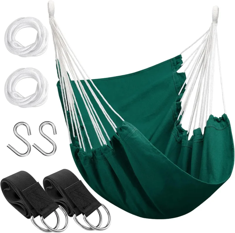 Cotton Weave Hammock Chair with Stand - 300 lbs Capacity for Indoor & Outdoor - Image 6