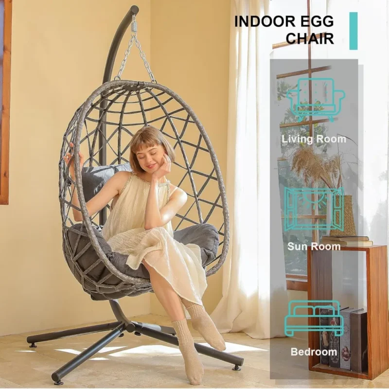 Hanging Egg Chair with Cushion and Stand - 350 lbs Capacity for Indoor & Outdoor - Image 4