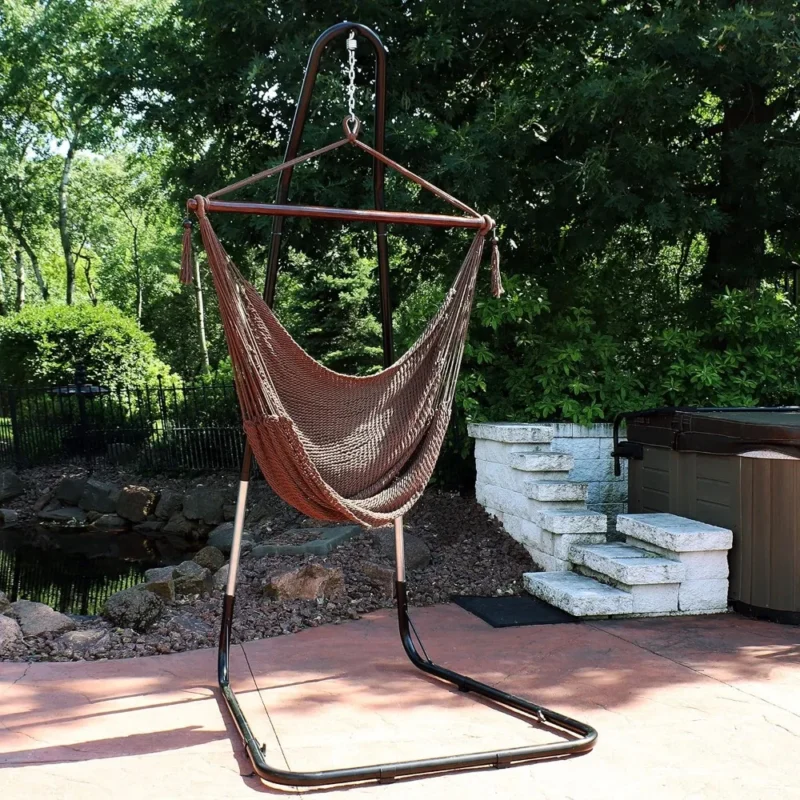 Caribbean Rope Hammock Chair with Adjustable Stand - 300 lbs Capacity for Patio & Indoor - Image 3