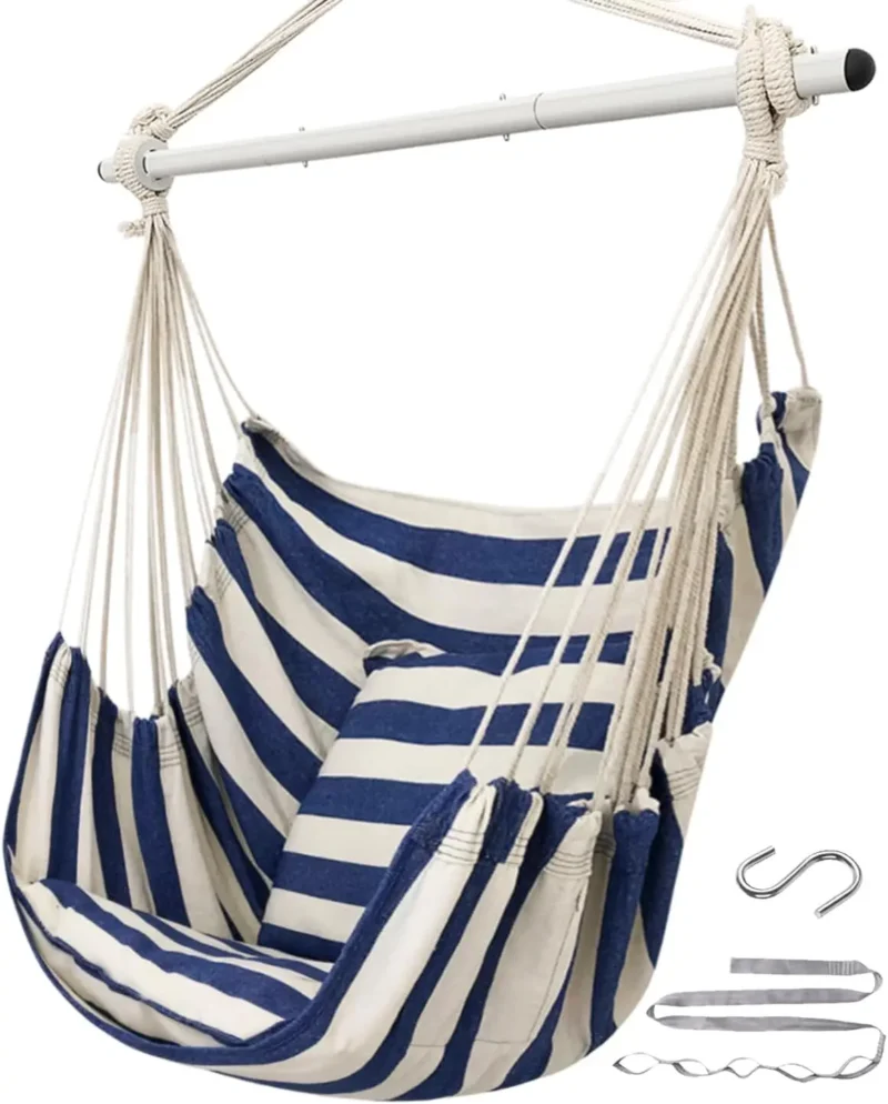 Deluxe Hanging Hammock Chair with Steel Bar - 500 lbs Capacity for Indoor & Outdoor - Image 7