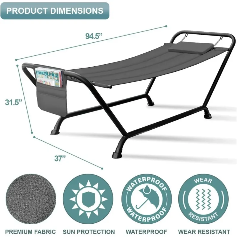 Double Cotton Hammock with Steel Stand - 500 lbs Capacity for Backyard & Patio - Image 3