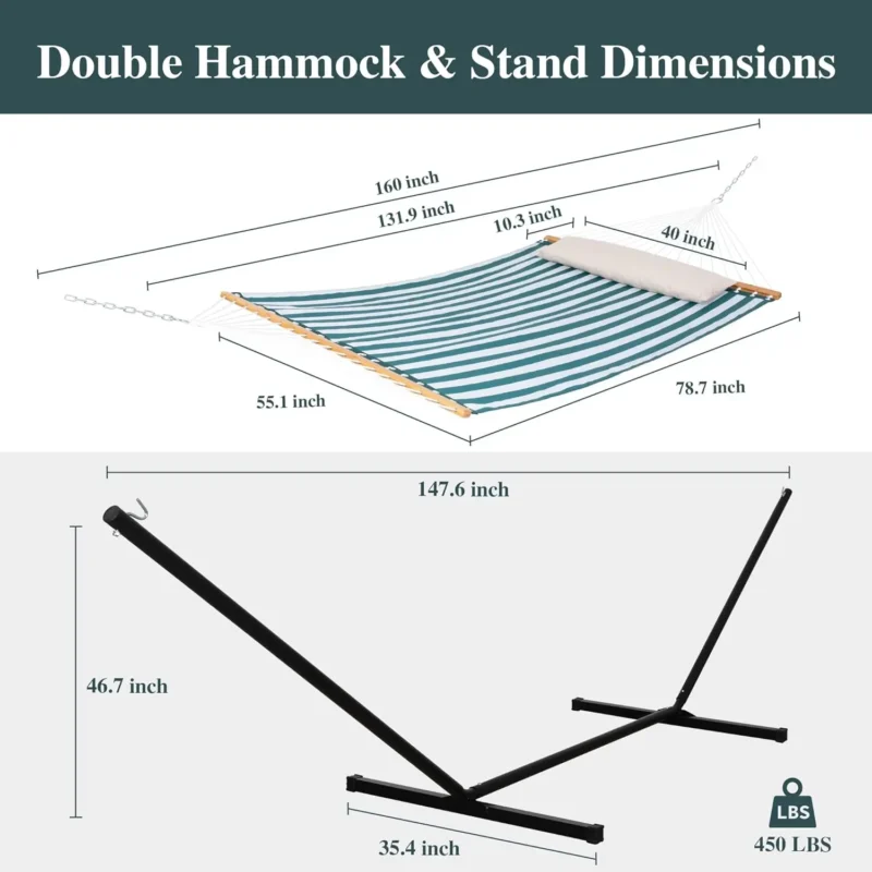 Double Textilene Hammock with Steel Stand - 450 lbs Capacity for Garden & Poolside - Image 5