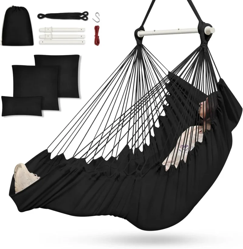 Hanging Hammock Chair with 3 Cushions & Footrest - 440 lbs Capacity for Indoor & Outdoor - Image 8