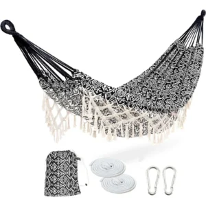 Double Brazilian Fabric Hammock with Tassels - 450 lbs Capacity for Indoor & Outdoor Use