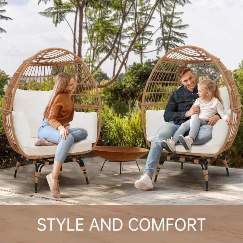 360° Swivel Rattan Egg Chair with Stand - 300 lbs Capacity for Indoor & Outdoor Use - Image 4