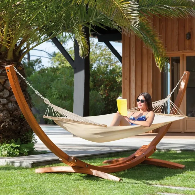 14-Foot Double Wooden Hammock with Stand - 550 lbs Capacity for Backyard Relaxation - Image 6