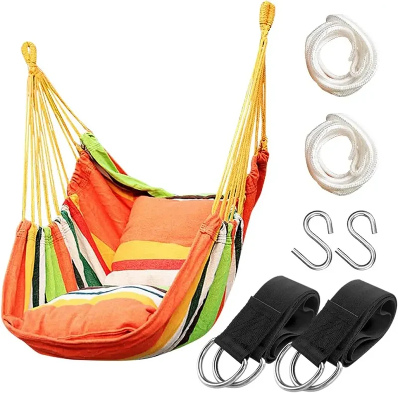 Cotton Weave Hammock Chair with Stand - 300 lbs Capacity for Indoor & Outdoor - Image 7