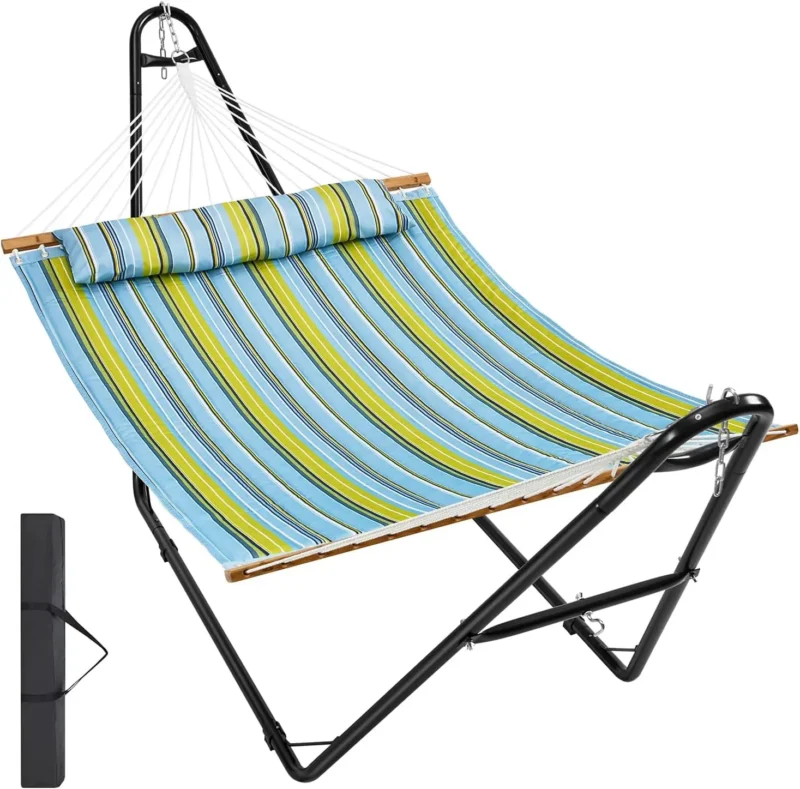 Double Quilted Hammock with Steel Stand - 480 lbs Capacity for Backyard & Patio - Image 8
