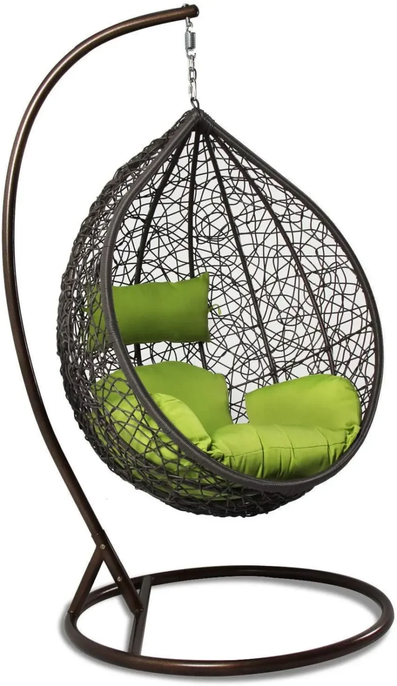 Hanging Egg Chair with Brown Cushion and Stand - 350 lbs Capacity for Patio & Garden - Image 8