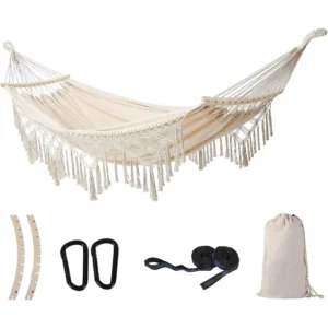 Double Macrame Hanging Swing Hammock - 500 lbs Capacity for Indoor & Outdoor Spaces