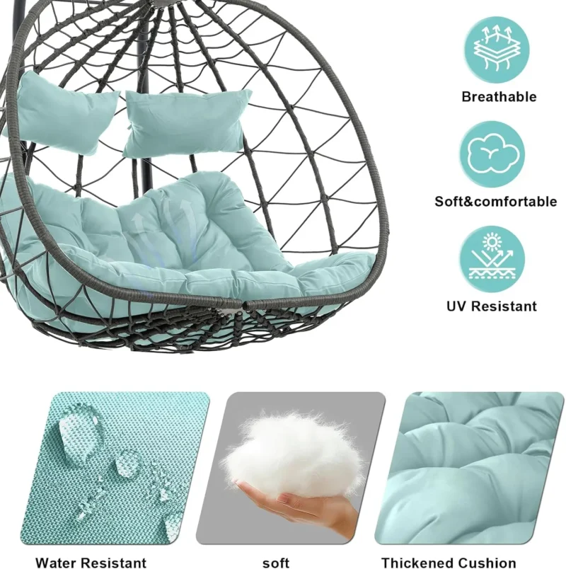 Double Egg Swing Chair with Stand - 400 lbs Capacity for Indoor & Outdoor Use - Image 2