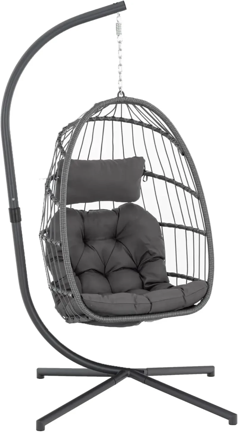 Hanging Egg Chair with Wicker Basket - 350 lbs Capacity for Indoor & Outdoor Use - Image 8