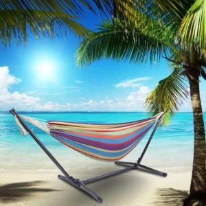Double Natural Rope Hammock with Steel Stand - 400 lbs Capacity for Backyard & Patio