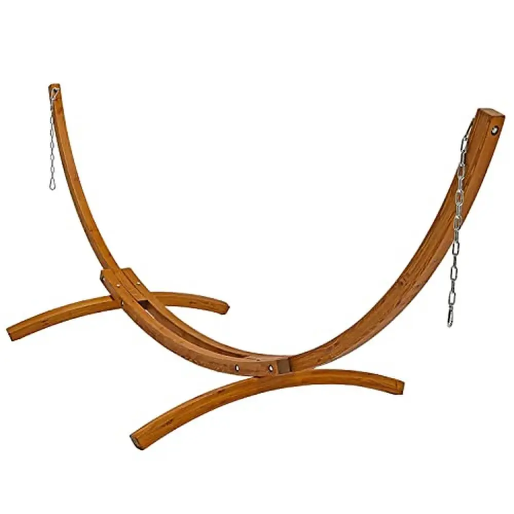 A serene outdoor setting featuring a wooden hammock stand with peaceful surroundings for ultimate relaxation