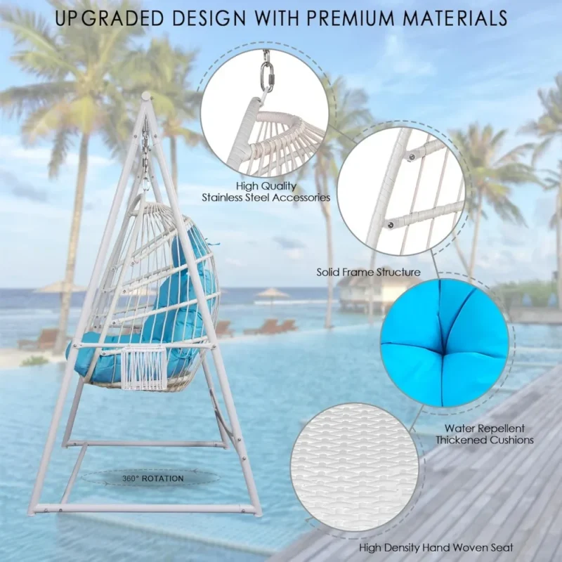 Rattan Egg Swing Chair with Stand & Cushion - 330 lbs Capacity for Patio & Garden - Image 4