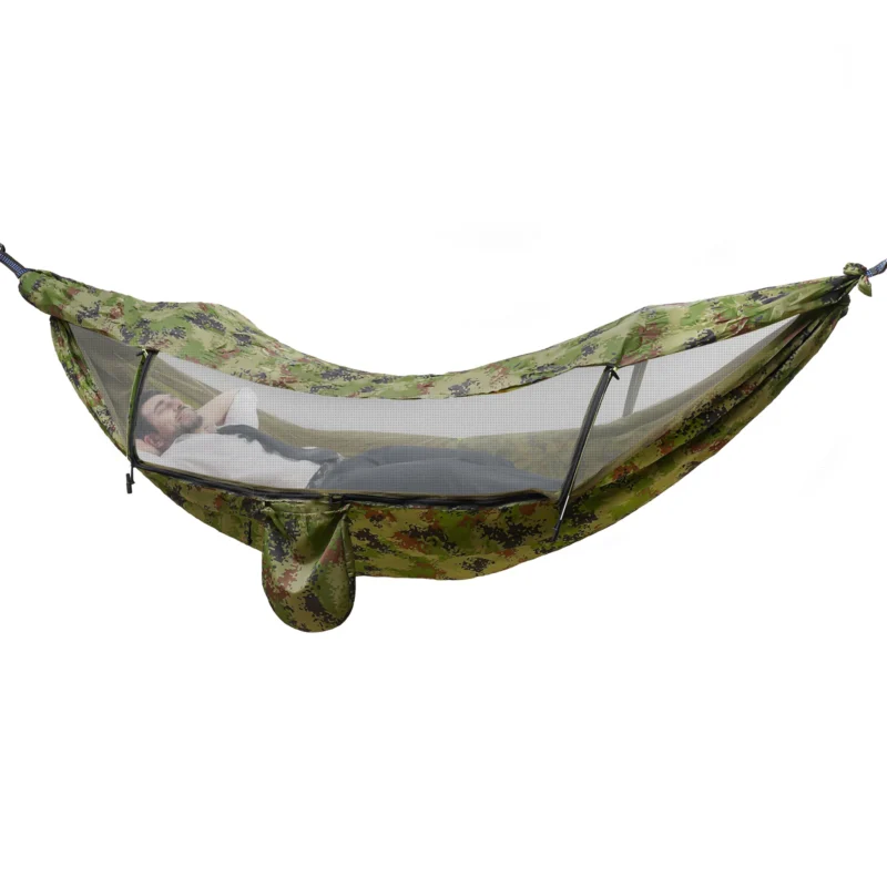 Single Nylon Camping Hammock with Anti-Mosquito Protection - 440 lbs Capacity for Outdoor Adventures - Image 4