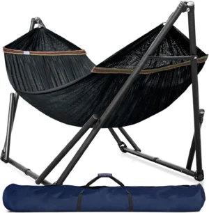 Double Steel Hammock with Foldable Stand - 600 lbs Capacity for Outdoor Relaxation